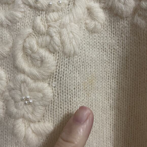 Carriage Court Vintage Sweater Cardigan Women Size Medium 10/12 Cream 80s - Picture 6 of 9